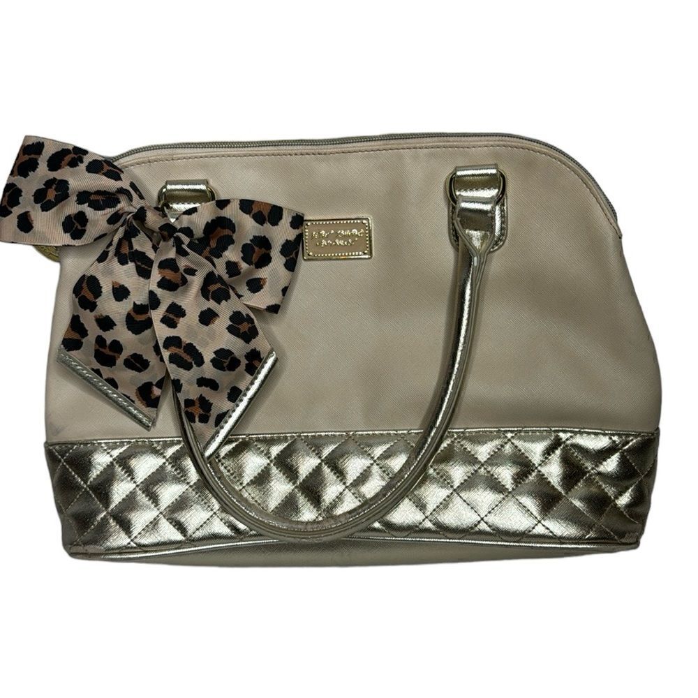 Betsy Johnson Gold Leopard Print Handbag.